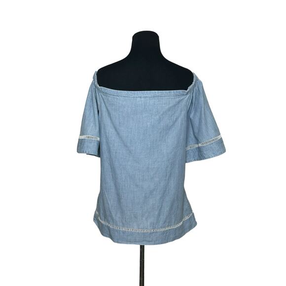 Ralph Lauren blue chambray off shoulder short sleeves top blouse size large - Picture 9 of 10